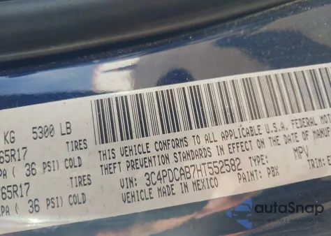 2017 Dodge Journey Se z USA, uszkodzony, nr VIN 3C4PDCAB7HT552582